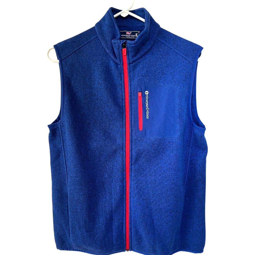 Vineyard Vines Royal Blue Heathered Sweater Fleece Vest Full Zip Boy's XL 18 NEW